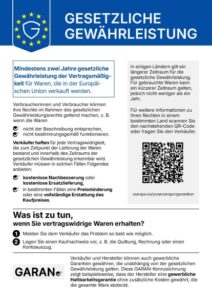 Hinweis zur gesetzlichen Gewährleistung